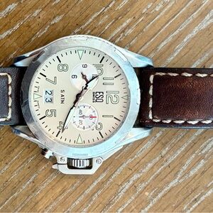 ESQ Stainless Steel Watch with Brown Leather Strap